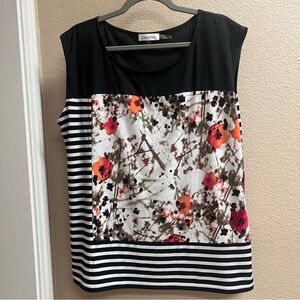 Calvin Klein Black Floral Striped Blouse